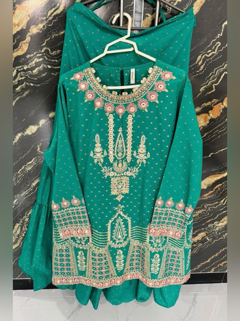 Embellished Teal Women’s Dress with Intricate Embroidery brand Ethnc - Picture 2 of 4